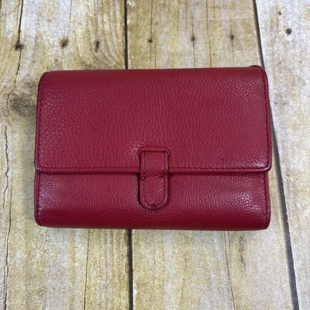Wilsons Leather Womens Wallet Burgundy Deep Red Trifold Clutch Card Organizer